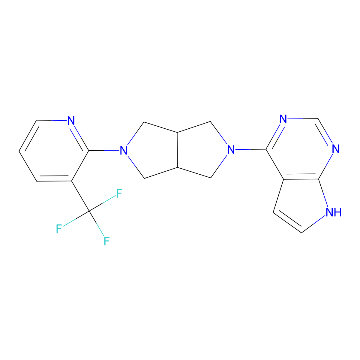 2-(5-{7H-pyrrolo[2,3-d]pyrimidin-4-yl}-octahydropyrrolo[3,4-c]pyrrol-2-yl)-3-(trifluoromethyl)pyridine molecular structure, CAS 2742033-13-0
