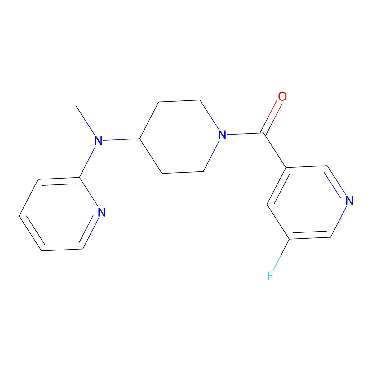 N-[1-(5-fluoropyridine-3-carbonyl)piperidin-4-yl]-N-methylpyridin-2-amine molecular structure, CAS 2742033-18-5