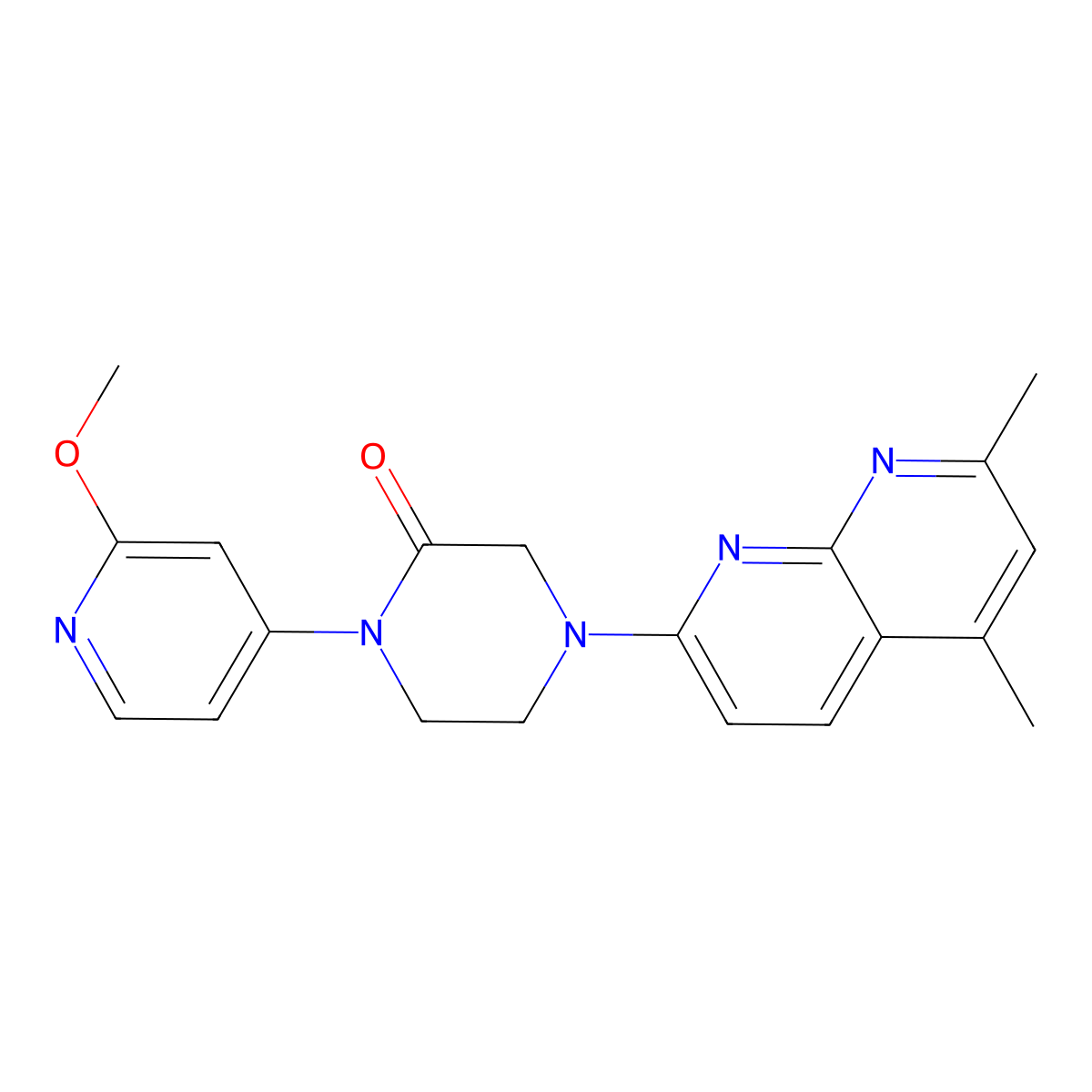 4-(5,7-Dimethyl-1,8-naphthyridin-2-yl)-1-(2-methoxypyridin-4-yl)piperazin-2-one molecular structure, CAS 2742033-19-6