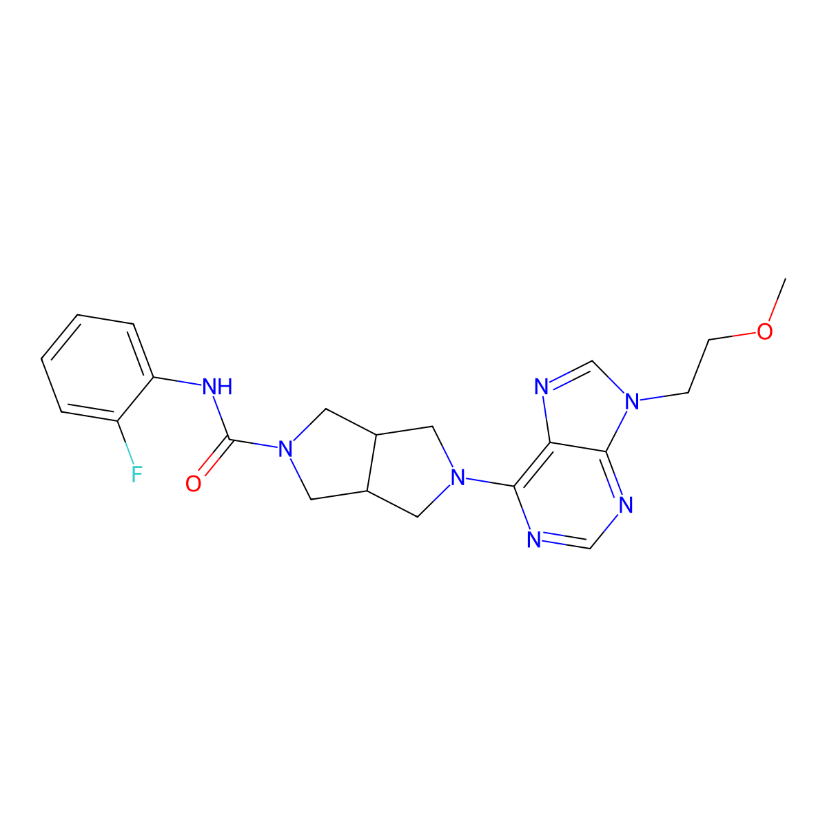 N-(2-fluorophenyl)-5-[9-(2-methoxyethyl)-9H-purin-6-yl]-octahydropyrrolo[3,4-c]pyrrole-2-carboxamide molecular structure, CAS 2742033-21-0