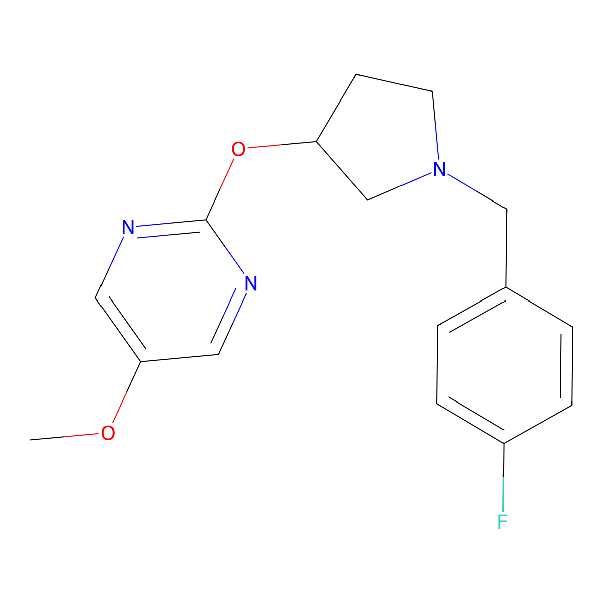 2-({1-[(4-Fluorophenyl)methyl]pyrrolidin-3-yl}oxy)-5-methoxypyrimidine molecular structure, CAS 2742033-22-1