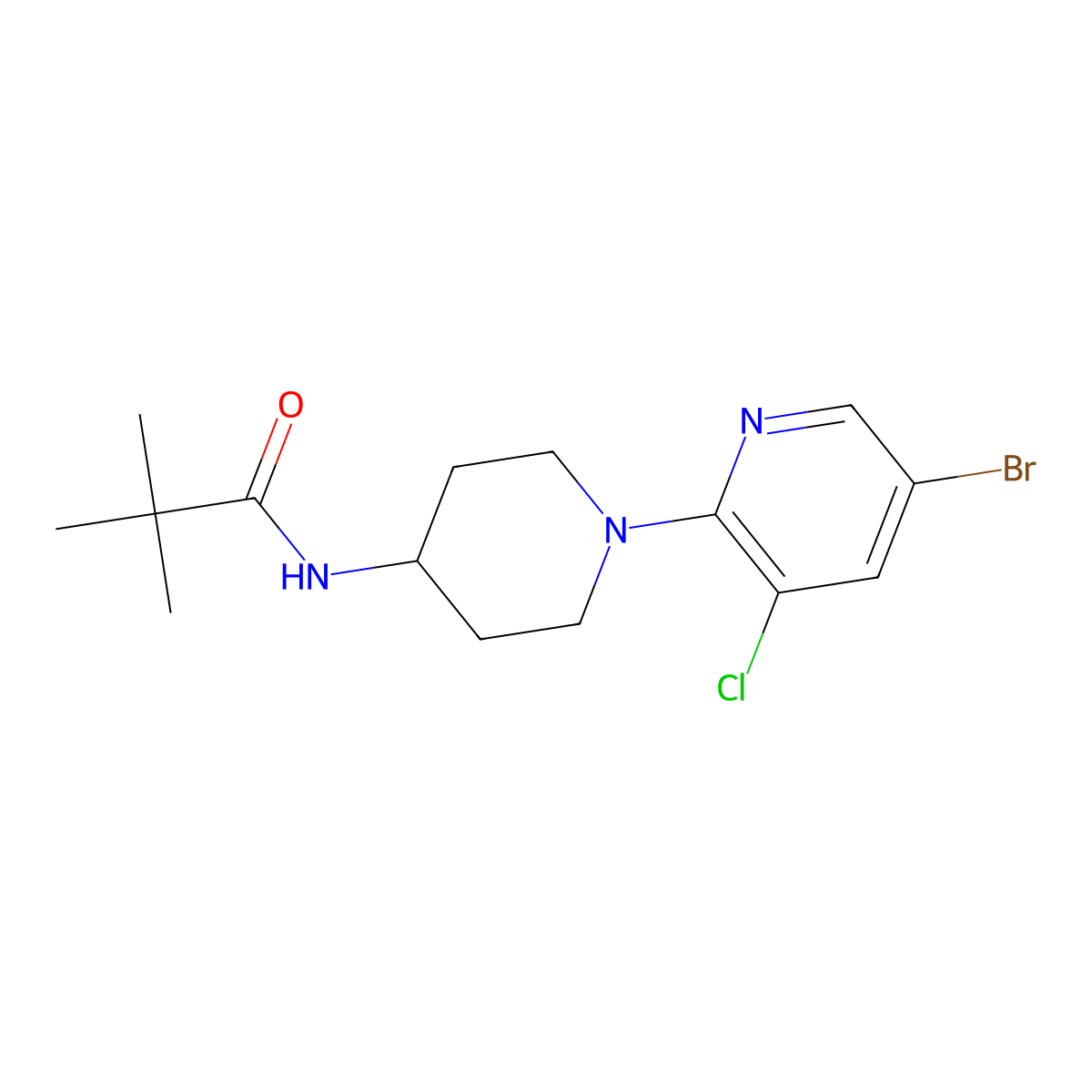 N-[1-(5-bromo-3-chloropyridin-2-yl)piperidin-4-yl]-2,2-dimethylpropanamide molecular structure, CAS 2742033-28-7