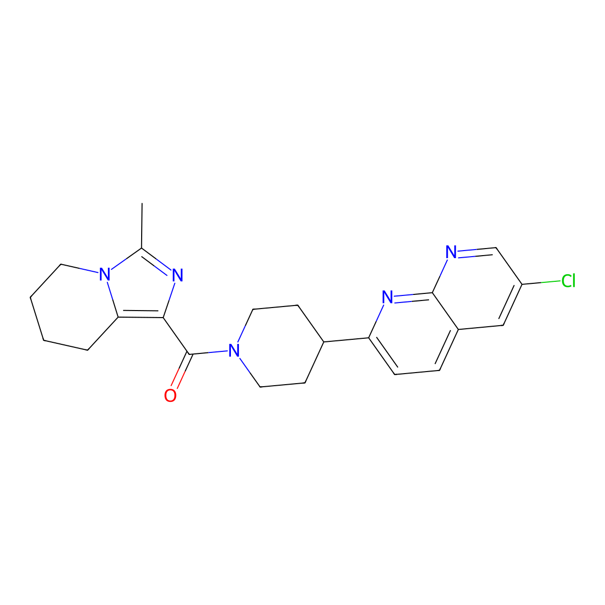 6-chloro-2-(1-{3-methyl-5H,6H,7H,8H-imidazo[1,5-a]pyridine-1-carbonyl}piperidin-4-yl)-1,8-naphthyridine molecular structure, CAS 2742033-30-1