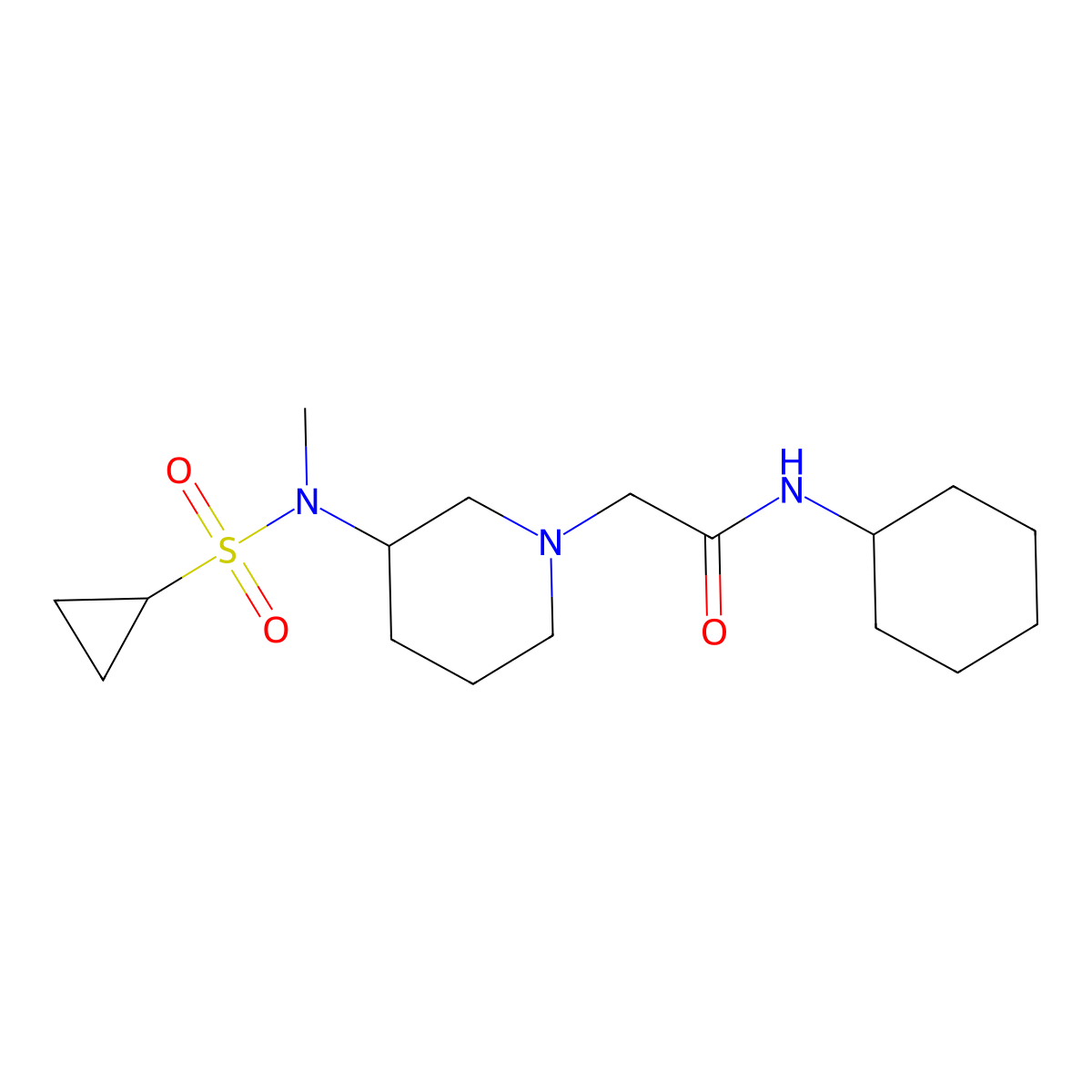 N-cyclohexyl-2-[3-(N-methylcyclopropanesulfonamido)piperidin-1-yl]acetamide molecular structure, CAS 2742033-32-3