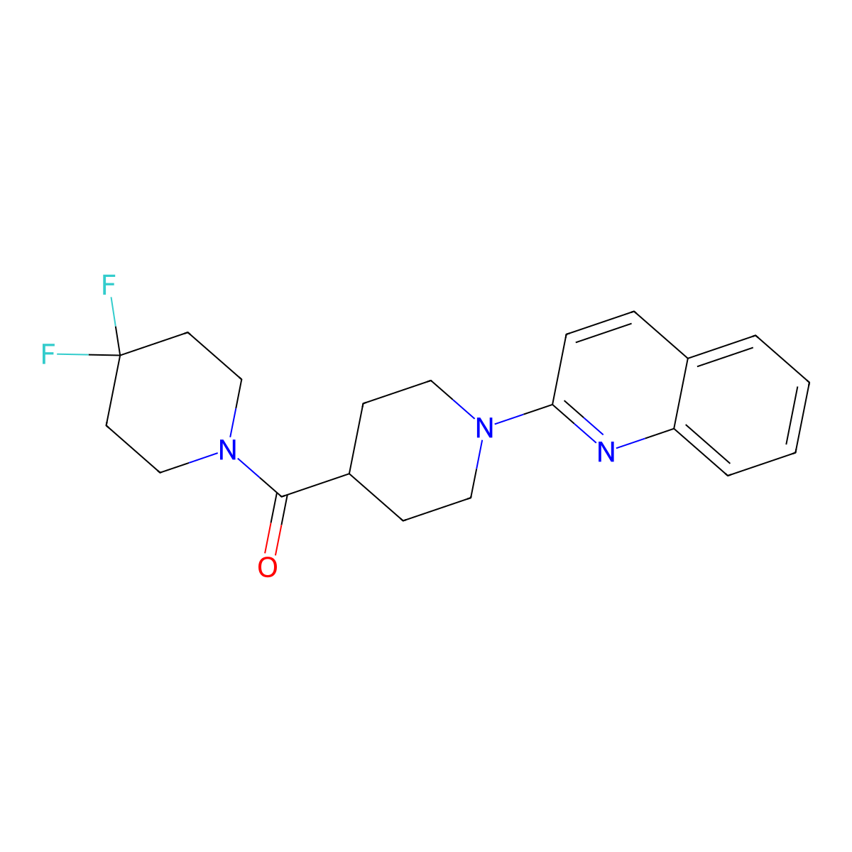 2-[4-(4,4-Difluoropiperidine-1-carbonyl)piperidin-1-yl]quinoline molecular structure, CAS 2742033-44-7