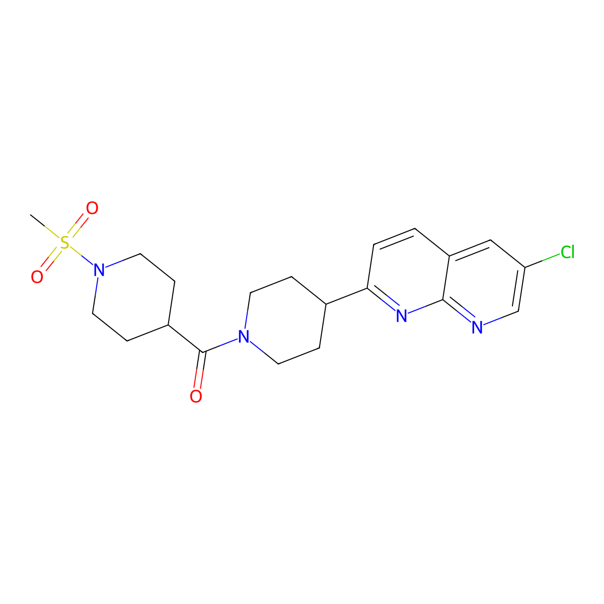 6-Chloro-2-[1-(1-methanesulfonylpiperidine-4-carbonyl)piperidin-4-yl]-1,8-naphthyridine molecular structure, CAS 2742033-49-2