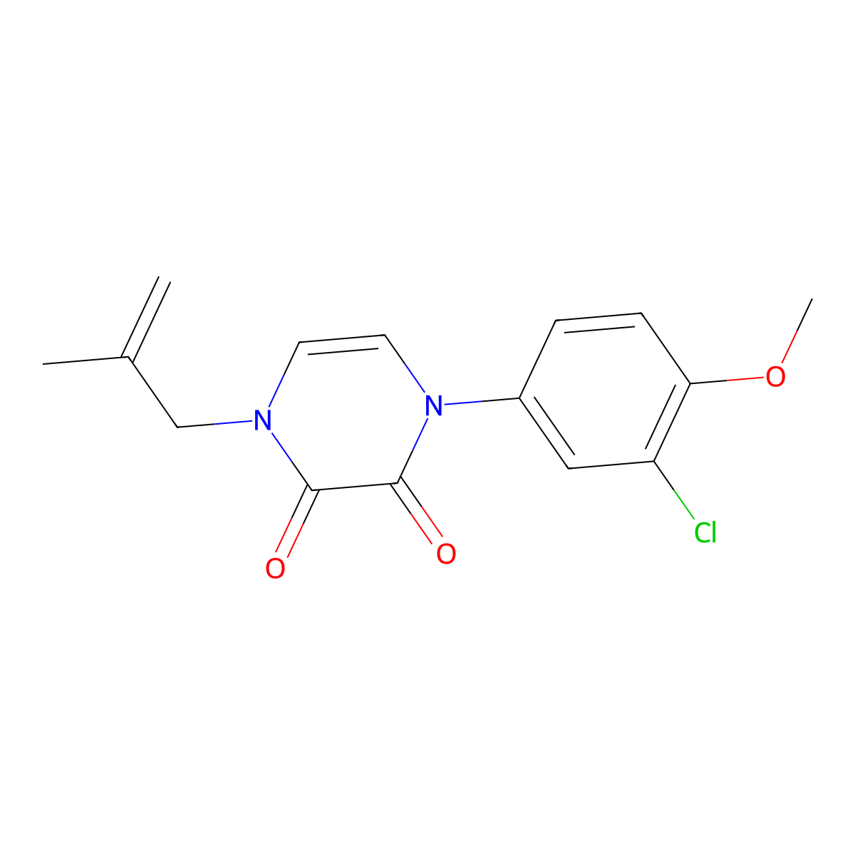 1-(3-Chloro-4-methoxyphenyl)-4-(2-methylprop-2-en-1-yl)-1,2,3,4-tetrahydropyrazine-2,3-dione molecular structure, CAS 2742033-52-7