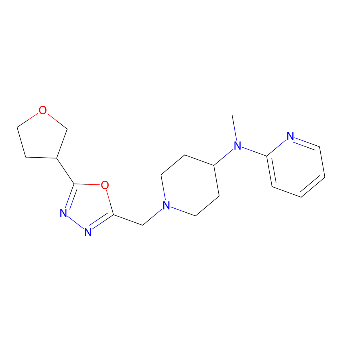 N-methyl-N-(1-{[5-(oxolan-3-yl)-1,3,4-oxadiazol-2-yl]methyl}piperidin-4-yl)pyridin-2-amine molecular structure, CAS 2742033-55-0