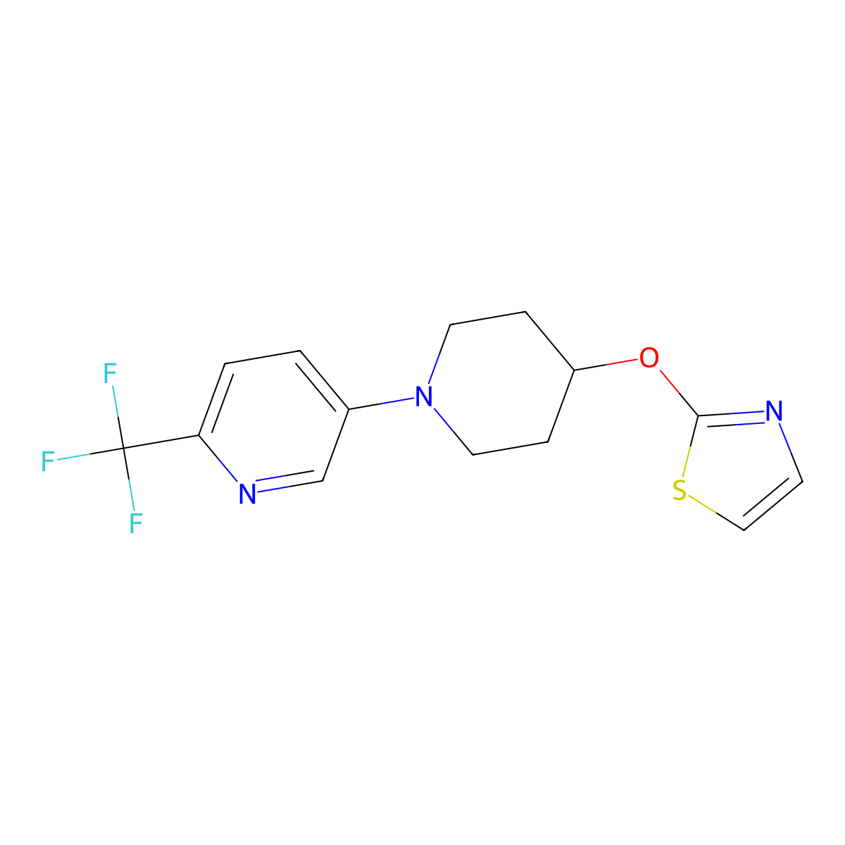 5-[4-(1,3-Thiazol-2-yloxy)piperidin-1-yl]-2-(trifluoromethyl)pyridine molecular structure, CAS 2742033-58-3