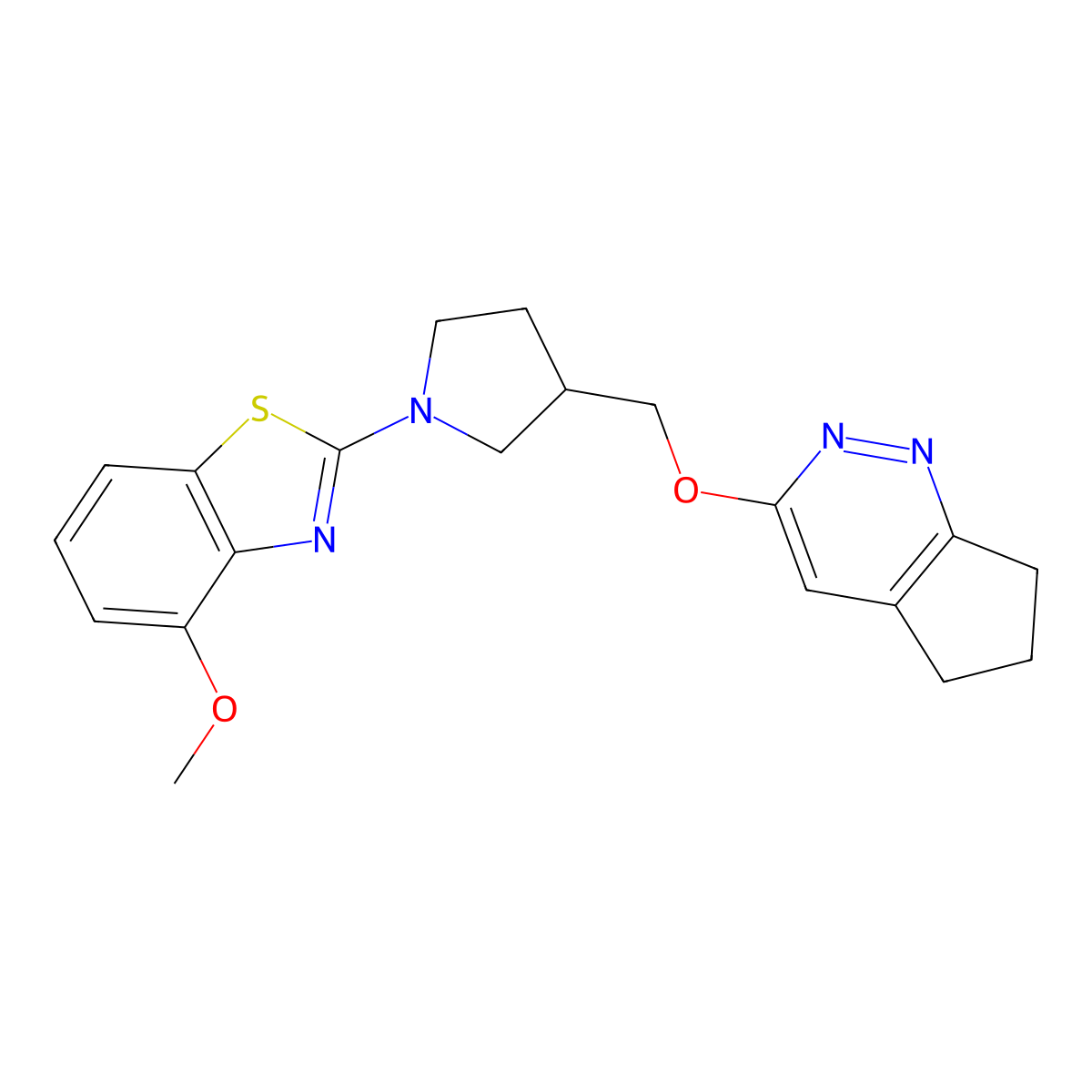 2-[3-({5H,6H,7H-cyclopenta[c]pyridazin-3-yloxy}methyl)pyrrolidin-1-yl]-4-methoxy-1,3-benzothiazole molecular structure, CAS 2742033-60-7