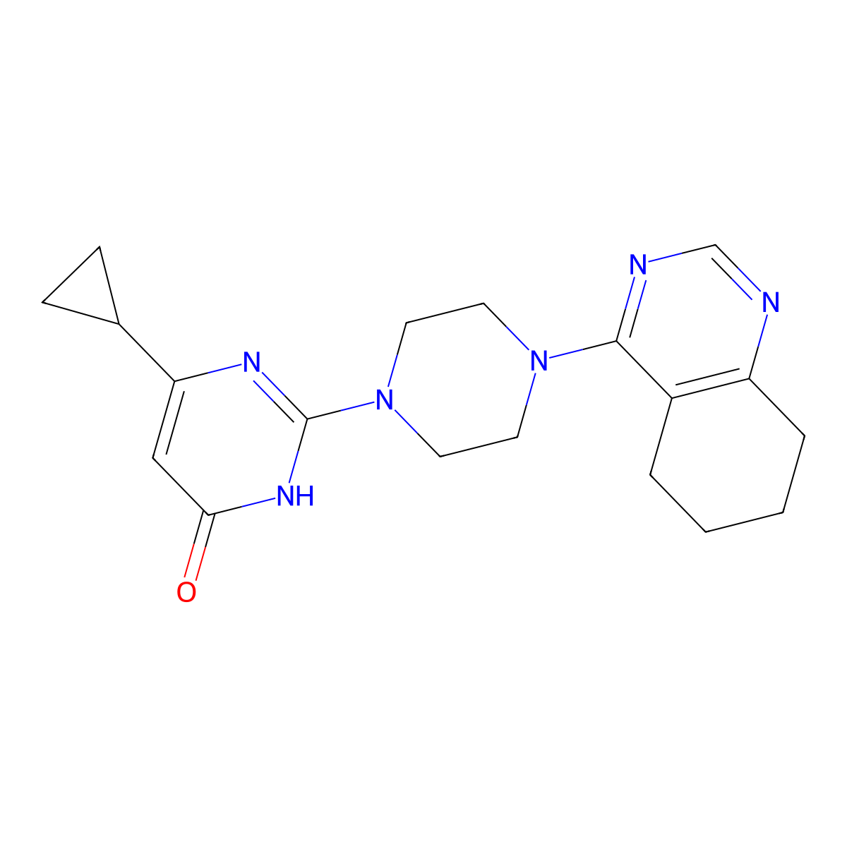 6-Cyclopropyl-2-[4-(5,6,7,8-tetrahydroquinazolin-4-yl)piperazin-1-yl]-3,4-dihydropyrimidin-4-one molecular structure, CAS 2742033-62-9