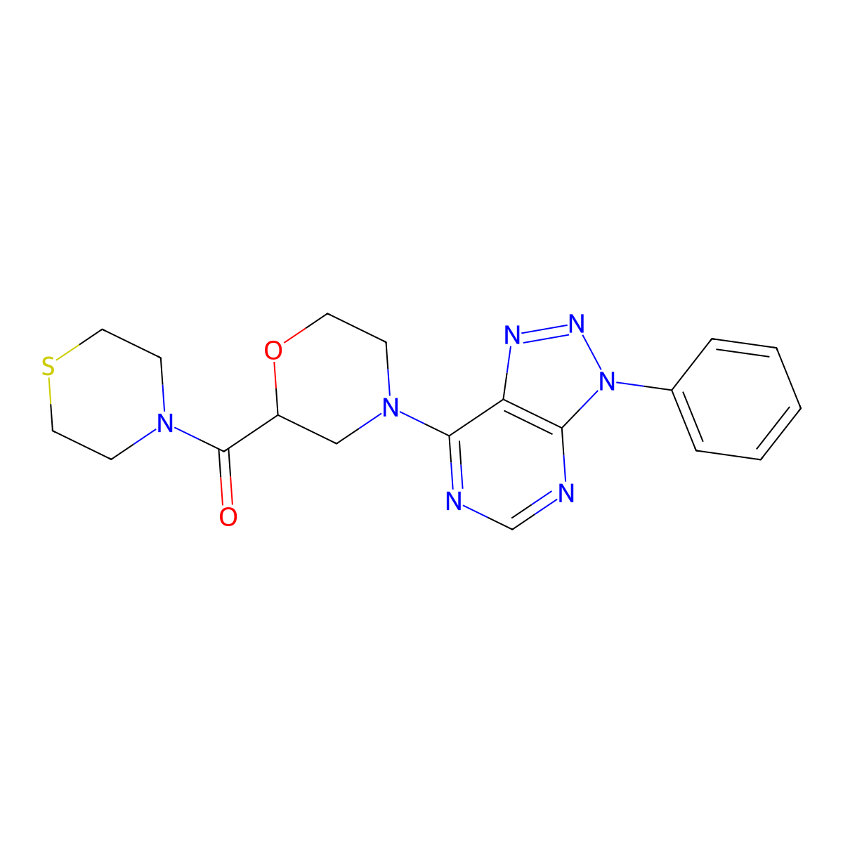 4-{3-phenyl-3H-[1,2,3]triazolo[4,5-d]pyrimidin-7-yl}-2-(thiomorpholine-4-carbonyl)morpholine molecular structure, CAS 2742033-65-2