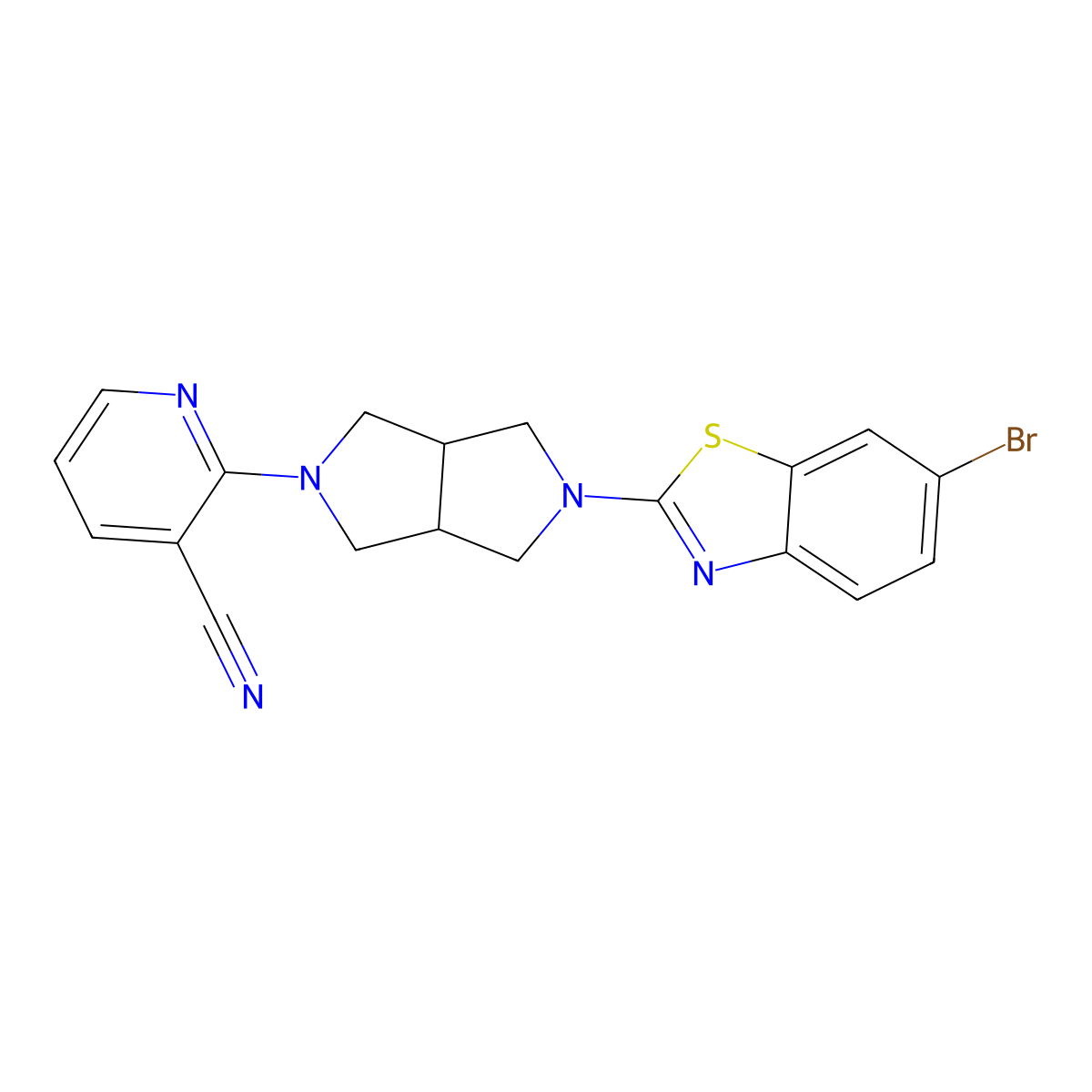 2-[5-(6-Bromo-1,3-benzothiazol-2-yl)-octahydropyrrolo[3,4-c]pyrrol-2-yl]pyridine-3-carbonitrile molecular structure, CAS 2742033-70-9