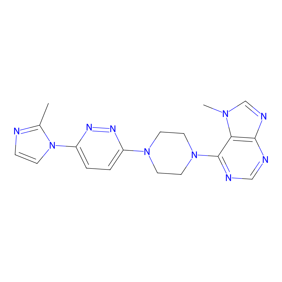 7-methyl-6-{4-[6-(2-methyl-1H-imidazol-1-yl)pyridazin-3-yl]piperazin-1-yl}-7H-purine molecular structure, CAS 2742033-72-1