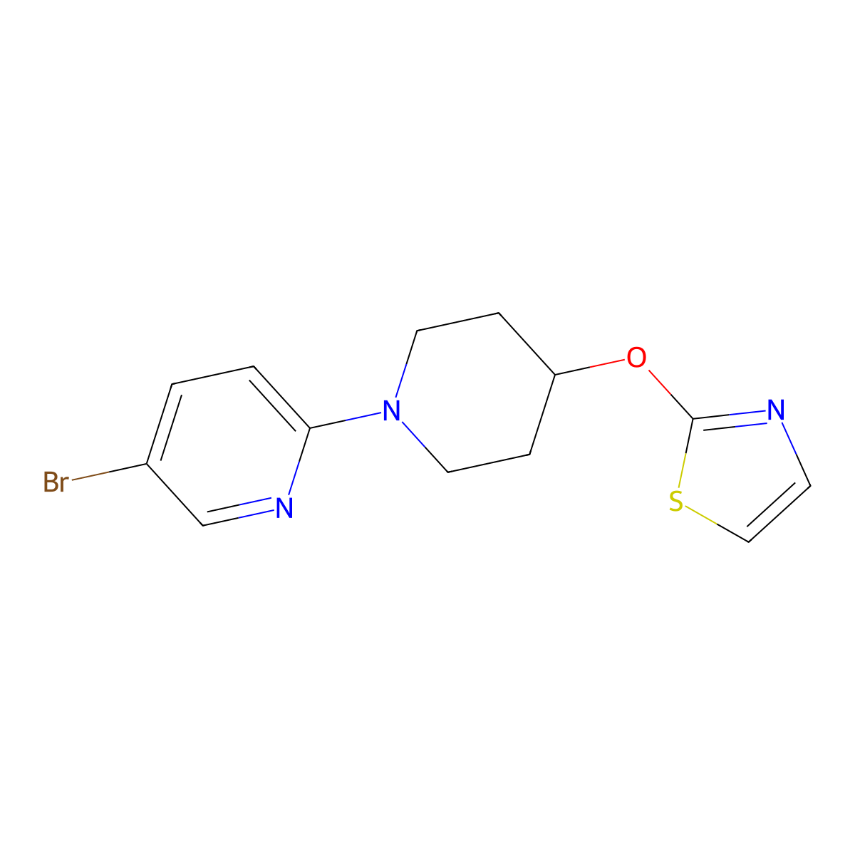 5-Bromo-2-[4-(1,3-thiazol-2-yloxy)piperidin-1-yl]pyridine molecular structure, CAS 2742033-73-2