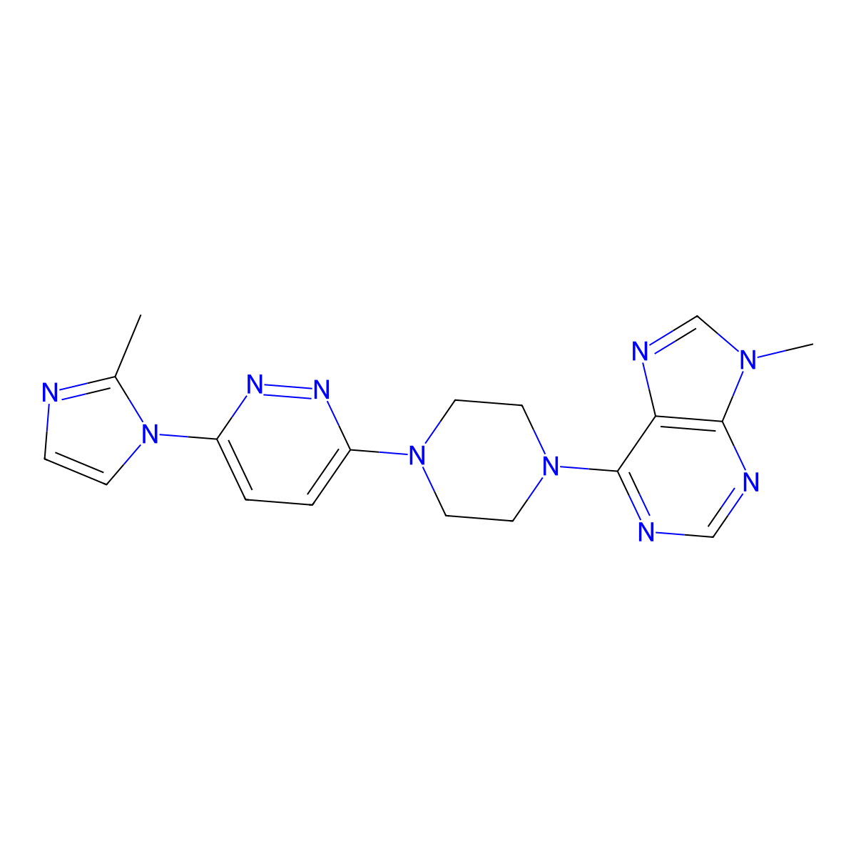 9-methyl-6-{4-[6-(2-methyl-1H-imidazol-1-yl)pyridazin-3-yl]piperazin-1-yl}-9H-purine molecular structure, CAS 2742033-79-8