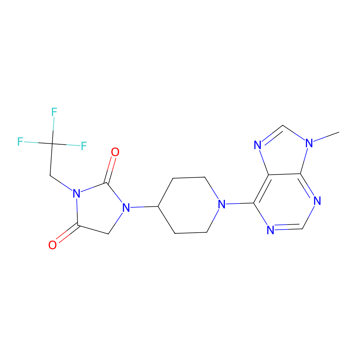 1-[1-(9-methyl-9H-purin-6-yl)piperidin-4-yl]-3-(2,2,2-trifluoroethyl)imidazolidine-2,4-dione molecular structure, CAS 2742033-80-1