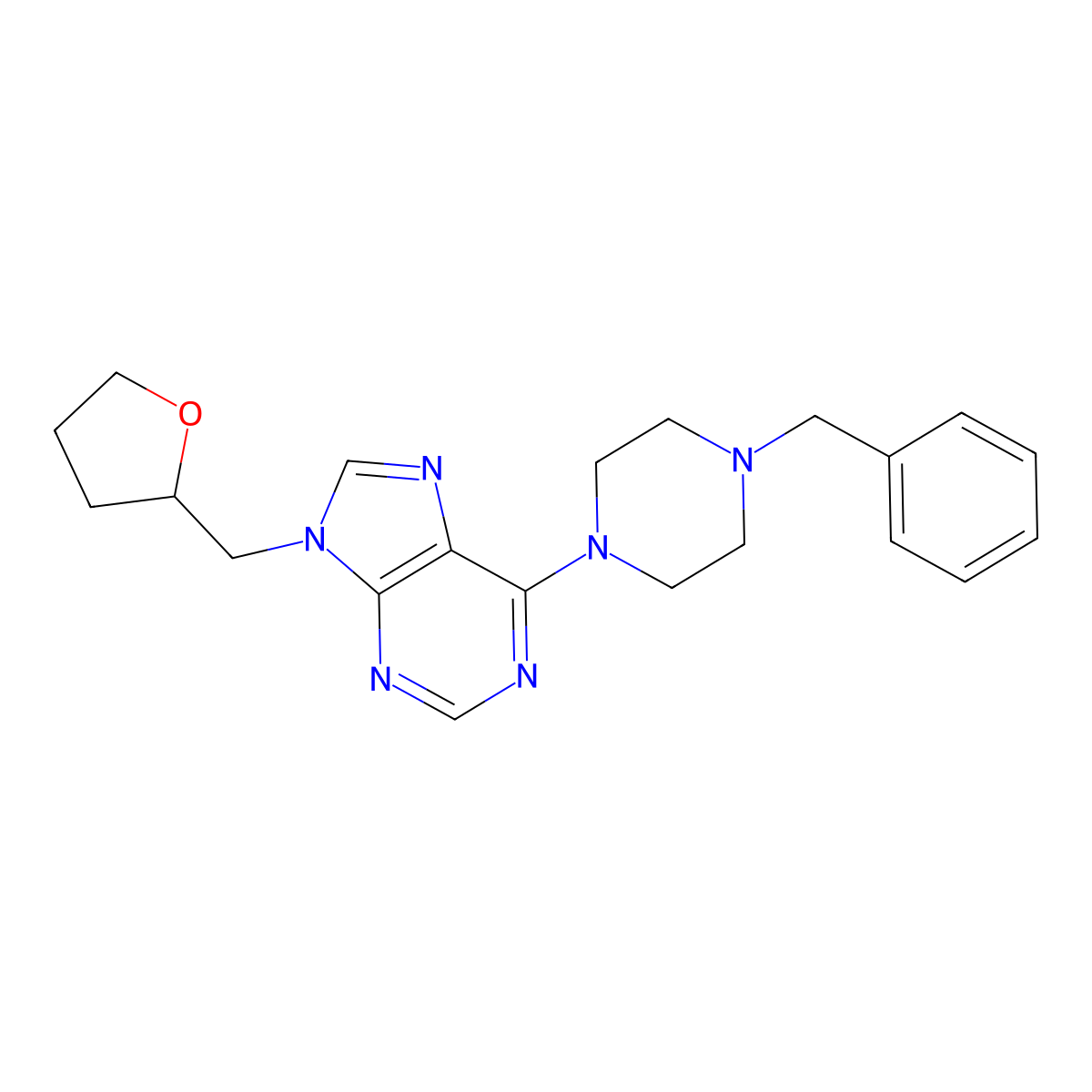 6-(4-benzylpiperazin-1-yl)-9-[(oxolan-2-yl)methyl]-9H-purine molecular structure, CAS 2742033-82-3