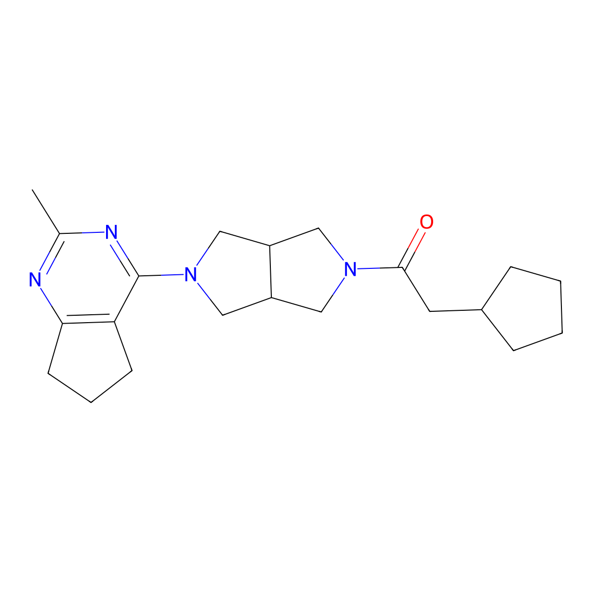 2-cyclopentyl-1-(5-{2-methyl-5H,6H,7H-cyclopenta[d]pyrimidin-4-yl}-octahydropyrrolo[3,4-c]pyrrol-2-yl)ethan-1-one molecular structure, CAS 2742033-83-4