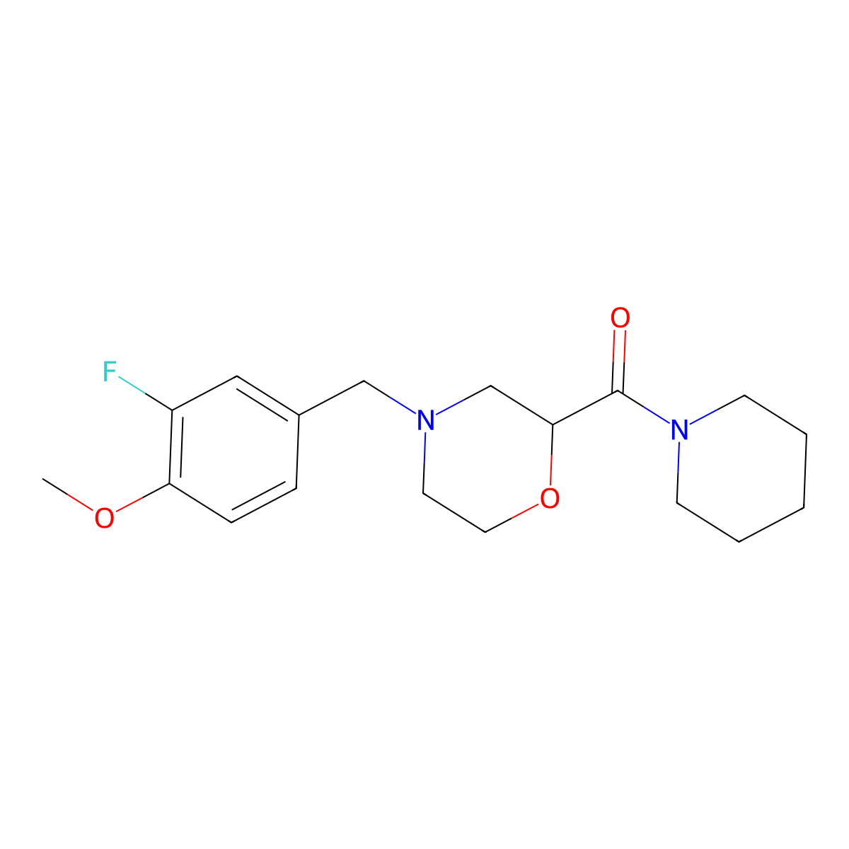 4-[(3-Fluoro-4-methoxyphenyl)methyl]-2-(piperidine-1-carbonyl)morpholine molecular structure, CAS 2742033-85-6