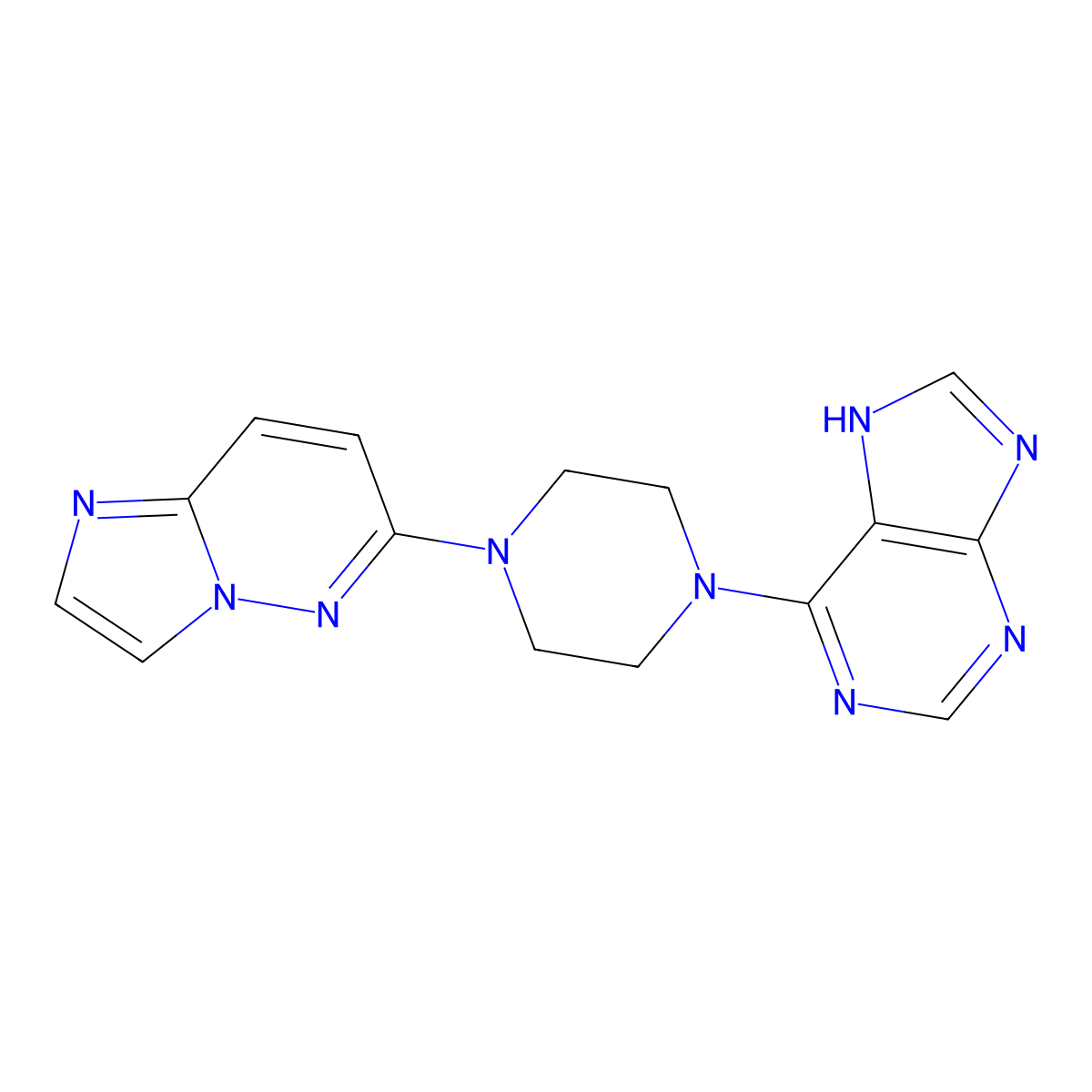 6-(4-{imidazo[1,2-b]pyridazin-6-yl}piperazin-1-yl)-9H-purine molecular structure, CAS 2742033-86-7