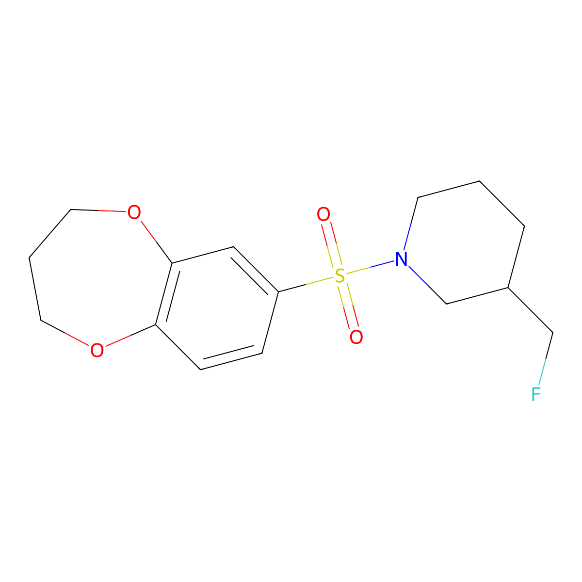 1-(3,4-dihydro-2H-1,5-benzodioxepine-7-sulfonyl)-3-(fluoromethyl)piperidine molecular structure, CAS 2742033-90-3