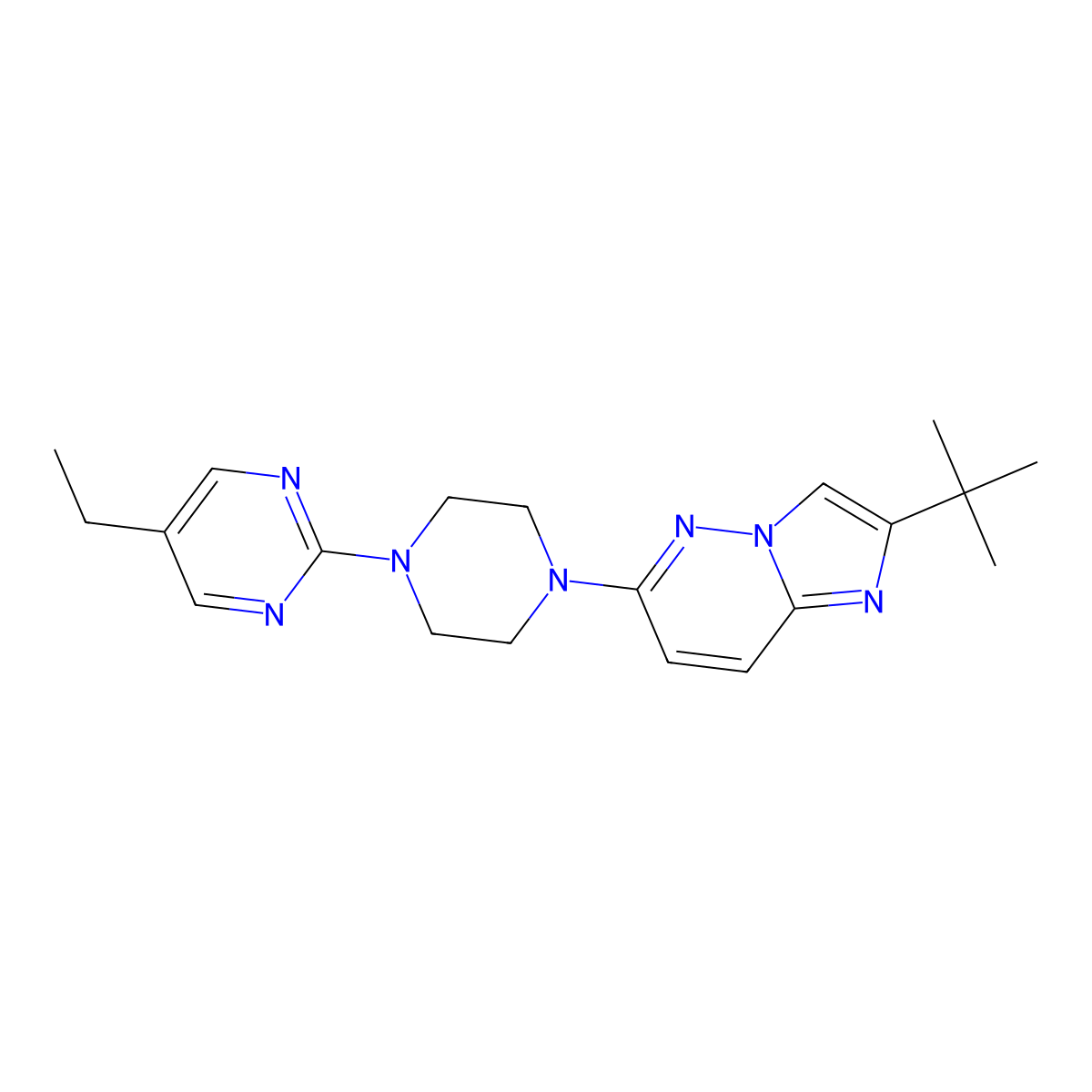 2-(4-{2-Tert-butylimidazo[1,2-b]pyridazin-6-yl}piperazin-1-yl)-5-ethylpyrimidine molecular structure, CAS 2742033-94-7