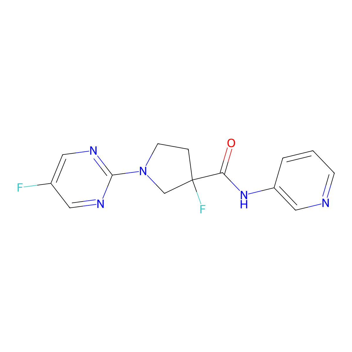 3-fluoro-1-(5-fluoropyrimidin-2-yl)-N-(pyridin-3-yl)pyrrolidine-3-carboxamide molecular structure, CAS 2742033-99-2