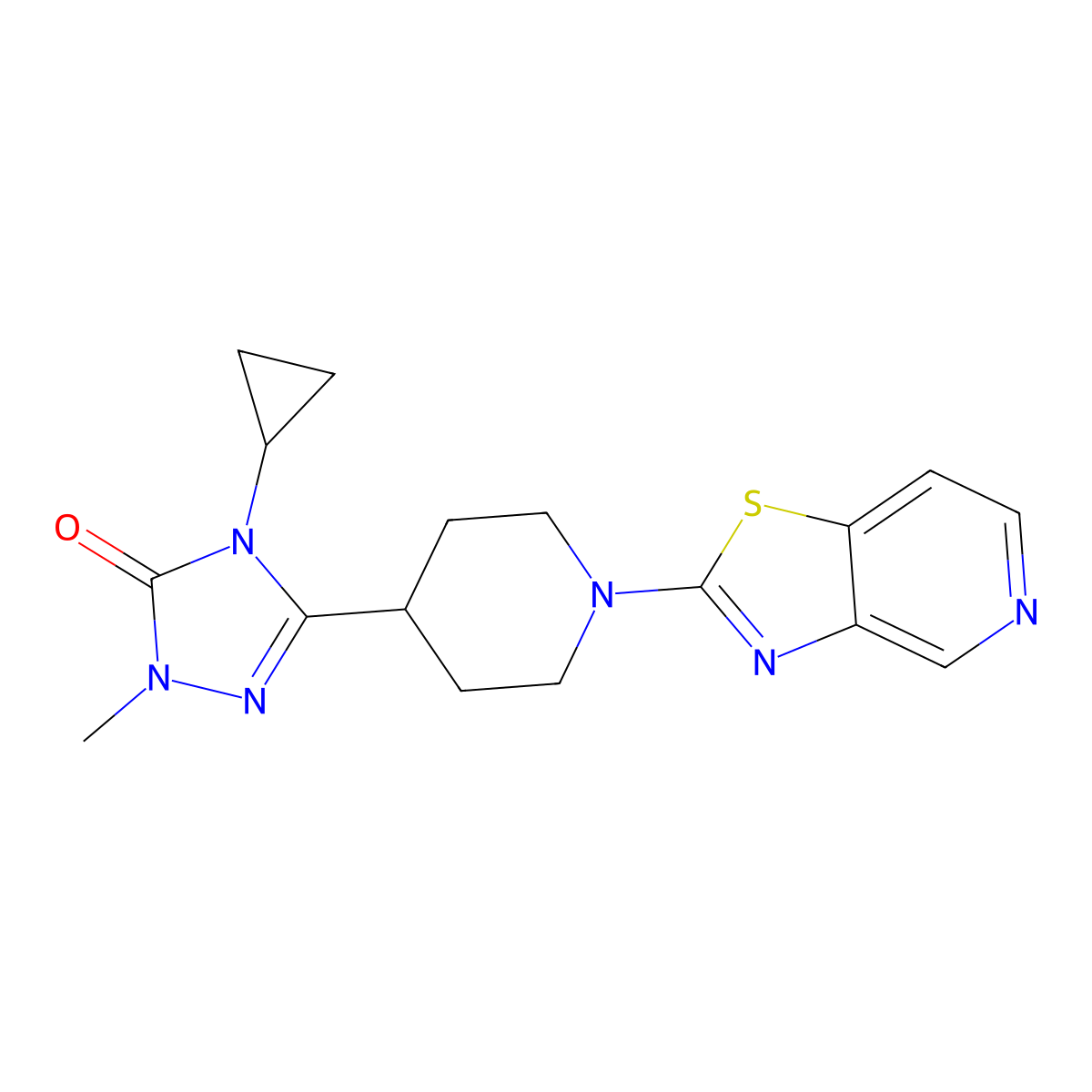 4-cyclopropyl-1-methyl-3-(1-{[1,3]thiazolo[4,5-c]pyridin-2-yl}piperidin-4-yl)-4,5-dihydro-1H-1,2,4-triazol-5-one molecular structure, CAS 2742034-01-9