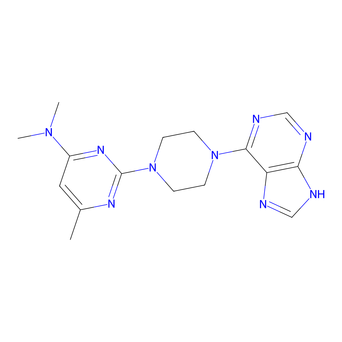 N,N,6-trimethyl-2-[4-(9H-purin-6-yl)piperazin-1-yl]pyrimidin-4-amine molecular structure, CAS 2742034-02-0