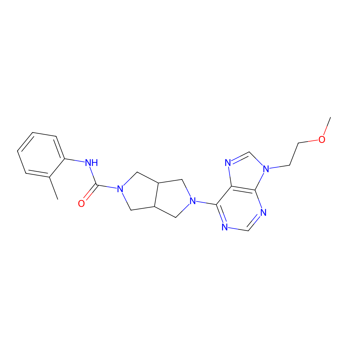 5-[9-(2-methoxyethyl)-9H-purin-6-yl]-N-(2-methylphenyl)-octahydropyrrolo[3,4-c]pyrrole-2-carboxamide molecular structure, CAS 2742034-04-2
