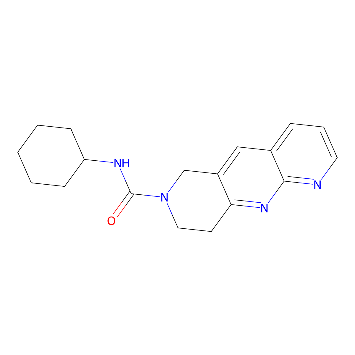 N-cyclohexyl-6H,7H,8H,9H-pyrido[2,3-b]1,6-naphthyridine-7-carboxamide molecular structure, CAS 2742034-09-7