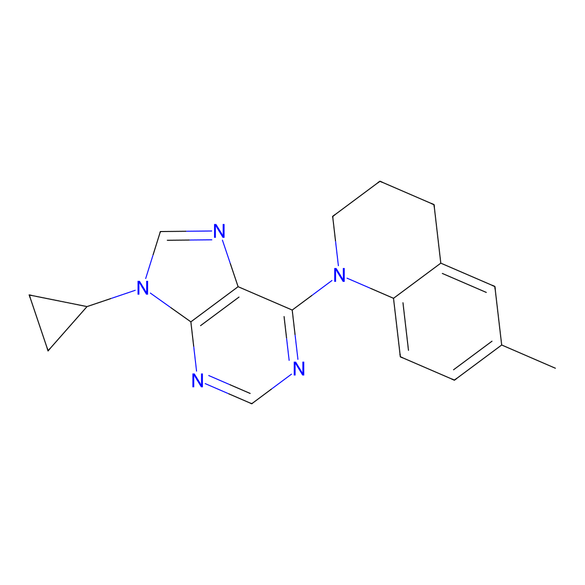 1-(9-cyclopropyl-9H-purin-6-yl)-6-methyl-1,2,3,4-tetrahydroquinoline molecular structure, CAS 2742034-11-1