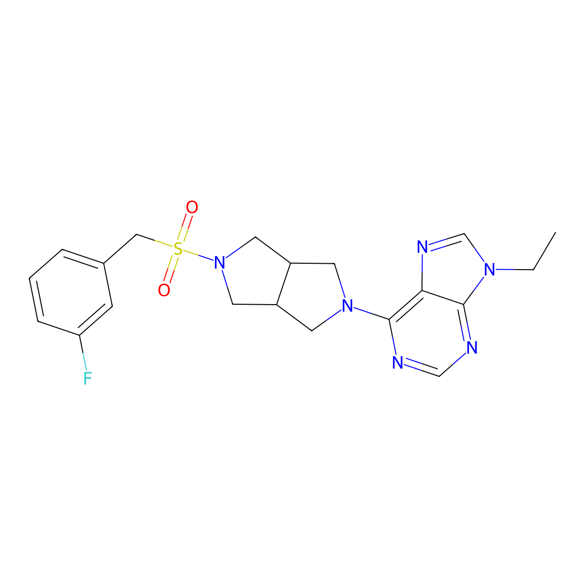 9-ethyl-6-{5-[(3-fluorophenyl)methanesulfonyl]-octahydropyrrolo[3,4-c]pyrrol-2-yl}-9H-purine molecular structure, CAS 2742034-13-3