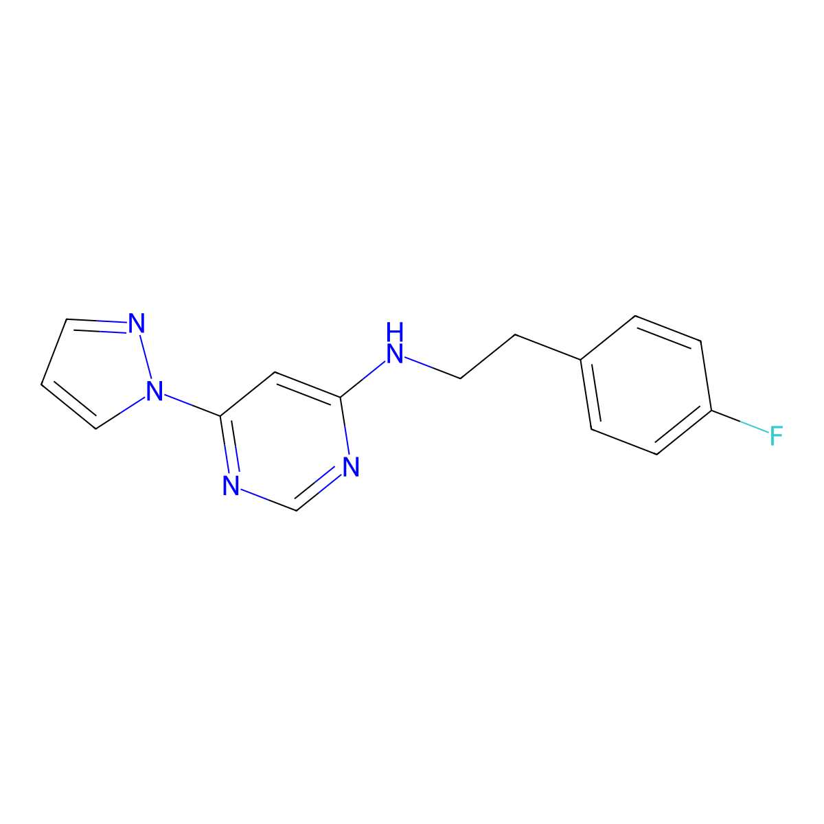 N-[2-(4-fluorophenyl)ethyl]-6-(1H-pyrazol-1-yl)pyrimidin-4-amine molecular structure, CAS 2742034-16-6