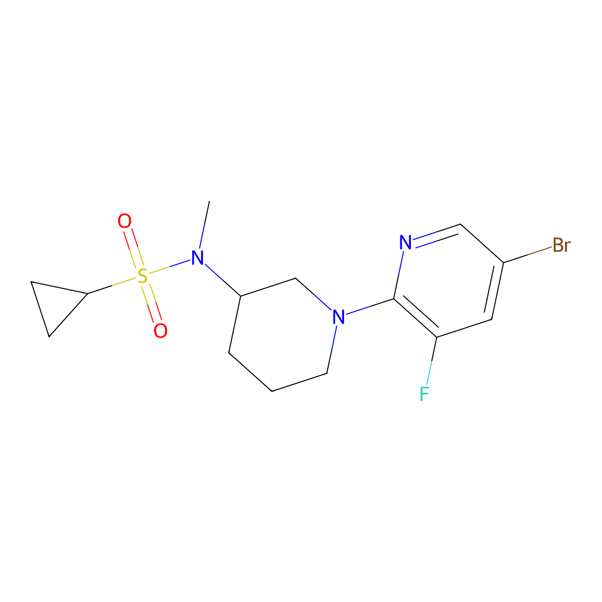 N-[1-(5-bromo-3-fluoropyridin-2-yl)piperidin-3-yl]-N-methylcyclopropanesulfonamide molecular structure, CAS 2742034-18-8