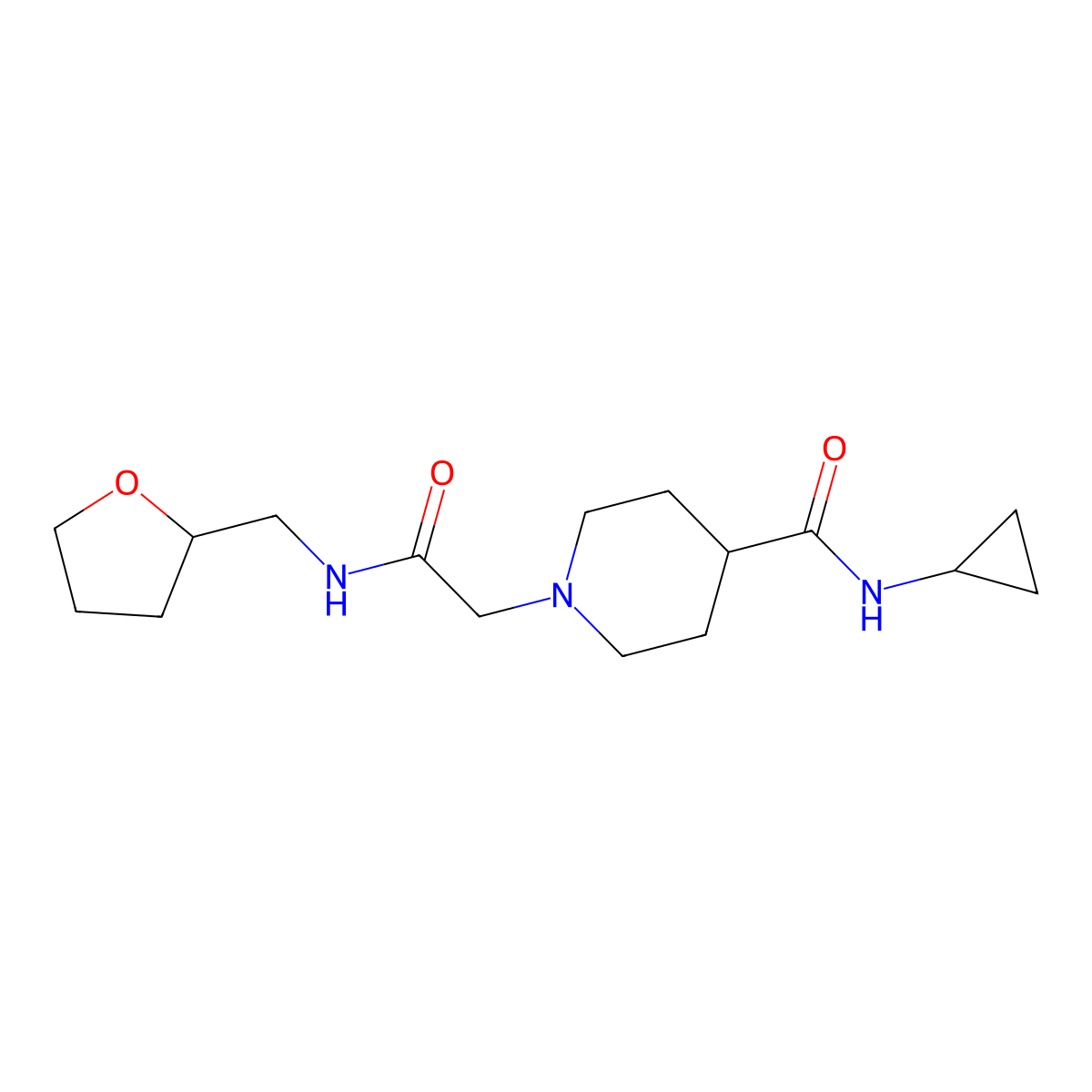 N-cyclopropyl-1-({[(oxolan-2-yl)methyl]carbamoyl}methyl)piperidine-4-carboxamide molecular structure, CAS 2742034-21-3