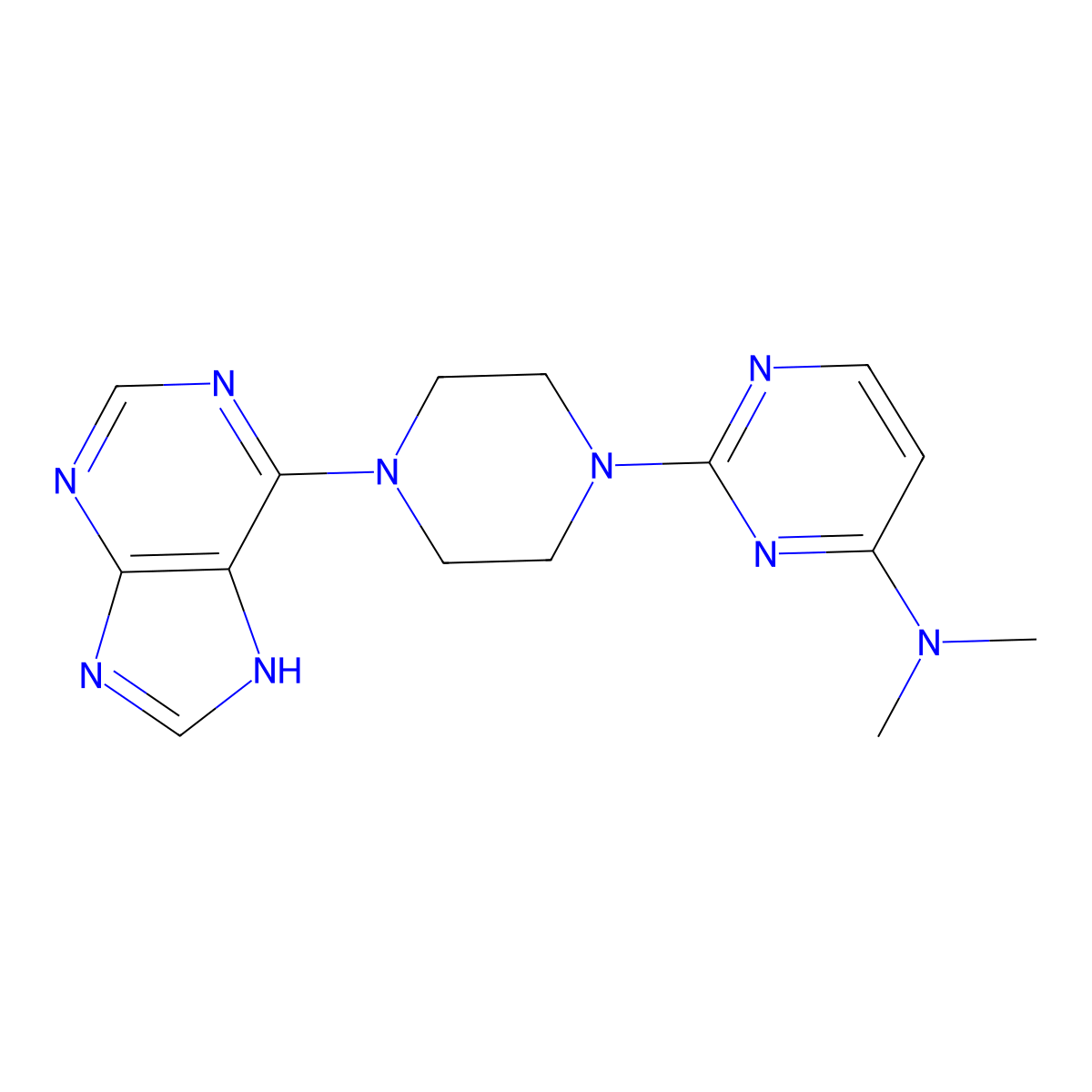 N,N-dimethyl-2-[4-(9H-purin-6-yl)piperazin-1-yl]pyrimidin-4-amine molecular structure, CAS 2742034-25-7