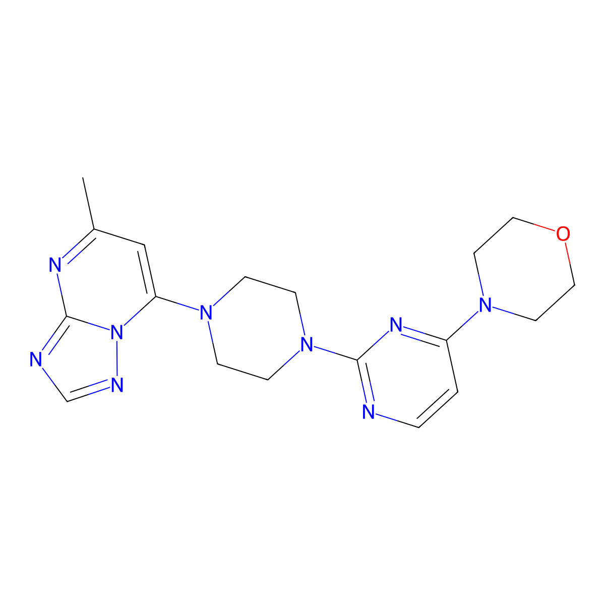 4-[2-(4-{5-Methyl-[1,2,4]triazolo[1,5-a]pyrimidin-7-yl}piperazin-1-yl)pyrimidin-4-yl]morpholine molecular structure, CAS 2742034-35-9