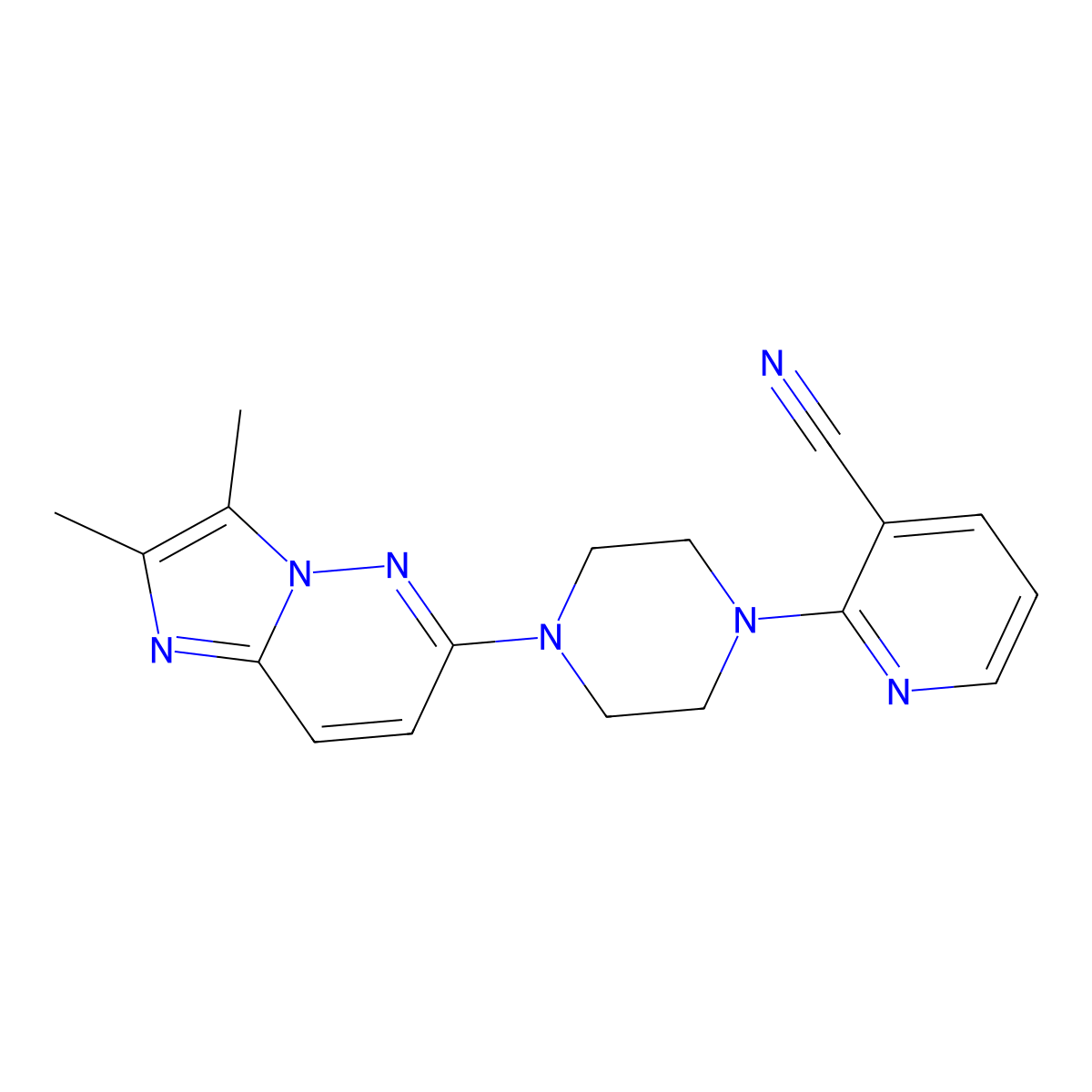 2-(4-{2,3-Dimethylimidazo[1,2-b]pyridazin-6-yl}piperazin-1-yl)pyridine-3-carbonitrile molecular structure, CAS 2742034-36-0