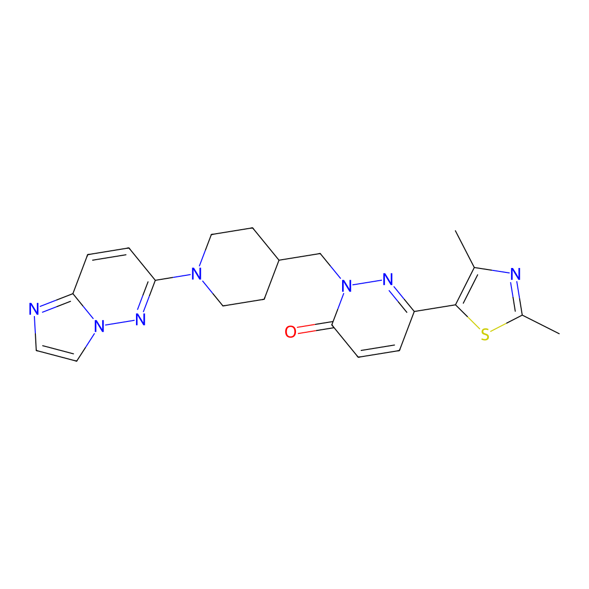 6-(2,4-Dimethyl-1,3-thiazol-5-yl)-2-[(1-{imidazo[1,2-b]pyridazin-6-yl}piperidin-4-yl)methyl]-2,3-dihydropyridazin-3-one molecular structure, CAS 2742034-41-7