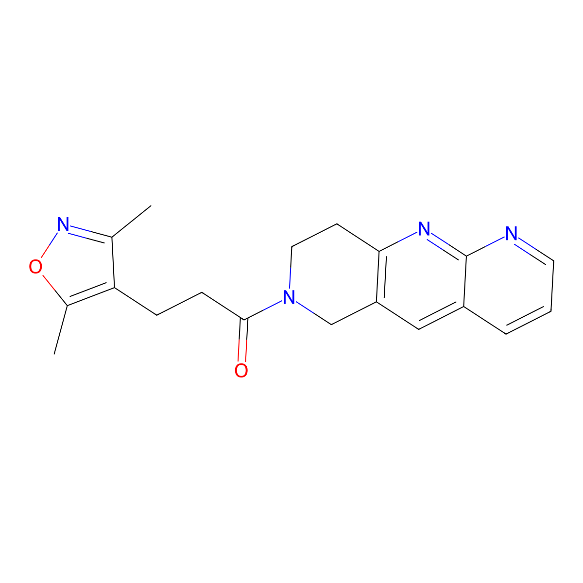 3-(3,5-dimethyl-1,2-oxazol-4-yl)-1-{6H,7H,8H,9H-pyrido[2,3-b]1,6-naphthyridin-7-yl}propan-1-one molecular structure, CAS 2742034-43-9