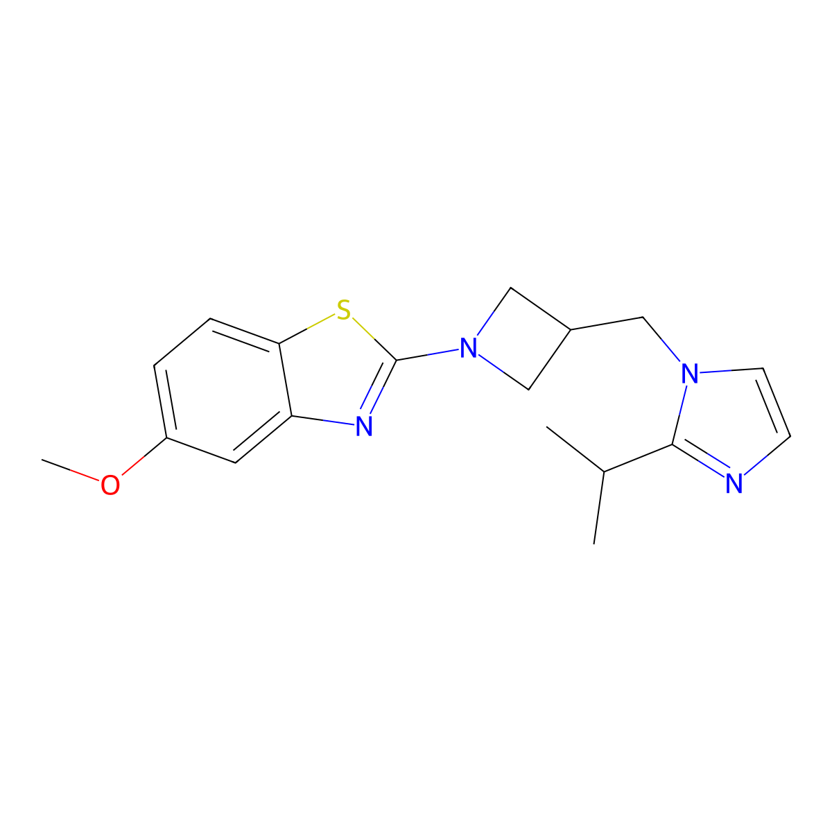 5-methoxy-2-(3-{[2-(propan-2-yl)-1H-imidazol-1-yl]methyl}azetidin-1-yl)-1,3-benzothiazole molecular structure, CAS 2742034-47-3