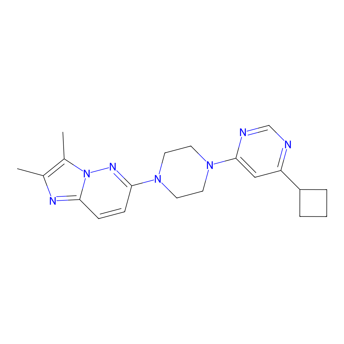 4-Cyclobutyl-6-(4-{2,3-dimethylimidazo[1,2-b]pyridazin-6-yl}piperazin-1-yl)pyrimidine molecular structure, CAS 2742034-51-9