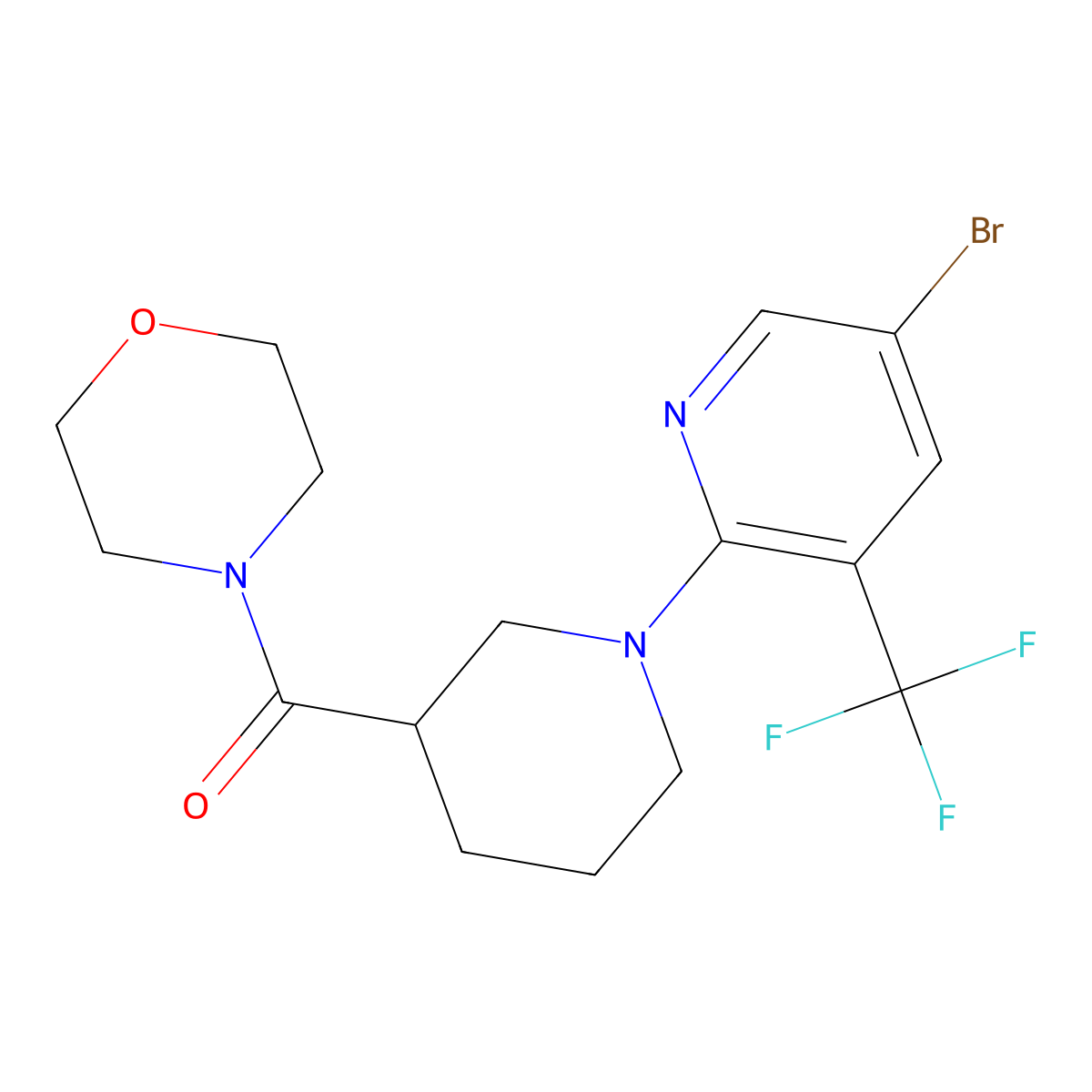 4-{1-[5-Bromo-3-(trifluoromethyl)pyridin-2-yl]piperidine-3-carbonyl}morpholine molecular structure, CAS 2742034-56-4