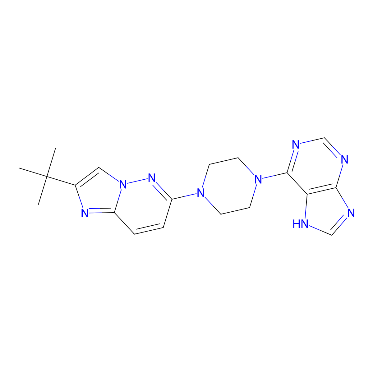 6-(4-{2-tert-butylimidazo[1,2-b]pyridazin-6-yl}piperazin-1-yl)-9H-purine molecular structure, CAS 2742034-57-5
