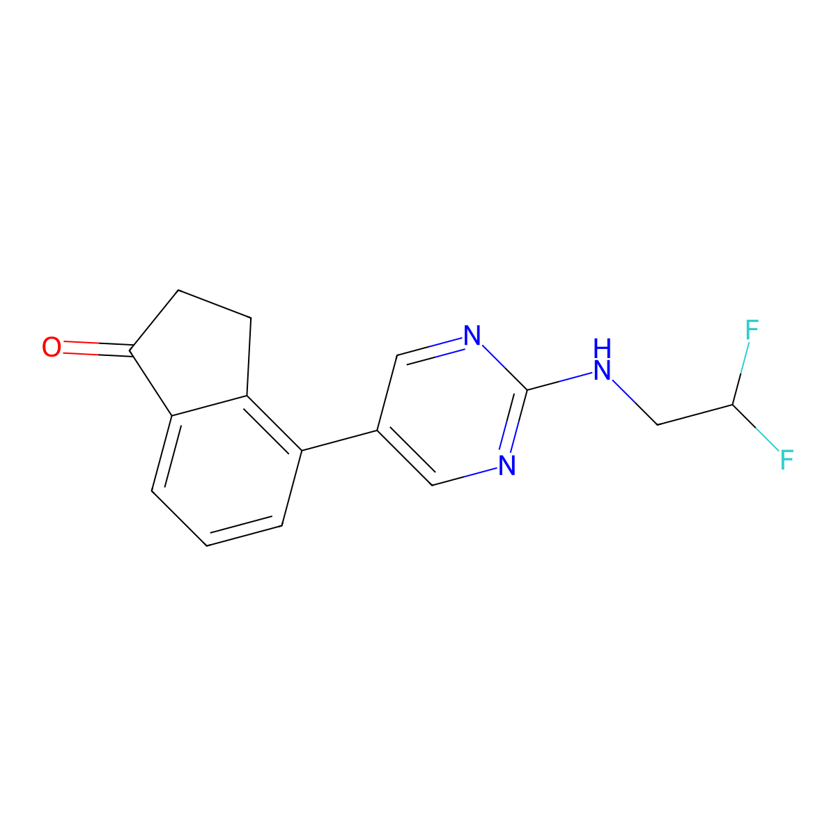 4-{2-[(2,2-difluoroethyl)amino]pyrimidin-5-yl}-2,3-dihydro-1H-inden-1-one molecular structure, CAS 2742034-59-7