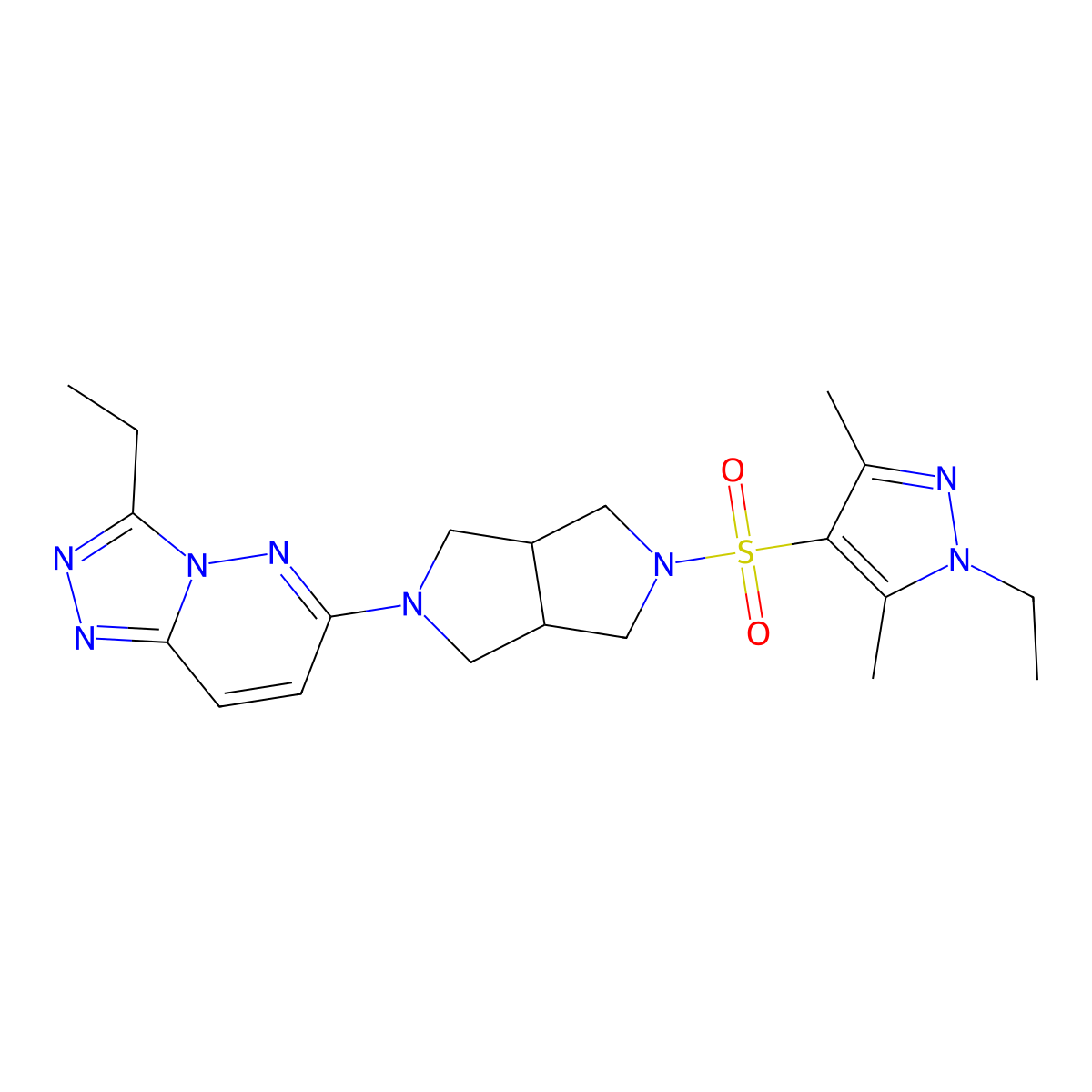 1-ethyl-4-[(5-{3-ethyl-[1,2,4]triazolo[4,3-b]pyridazin-6-yl}-octahydropyrrolo[3,4-c]pyrrol-2-yl)sulfonyl]-3,5-dimethyl-1H-pyrazole molecular structure, CAS 2742034-63-3