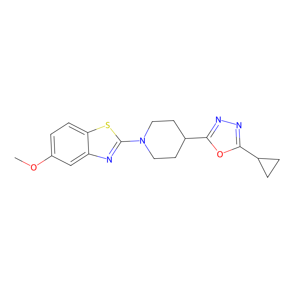 2-[4-(5-Cyclopropyl-1,3,4-oxadiazol-2-yl)piperidin-1-yl]-5-methoxy-1,3-benzothiazole molecular structure, CAS 2742034-64-4
