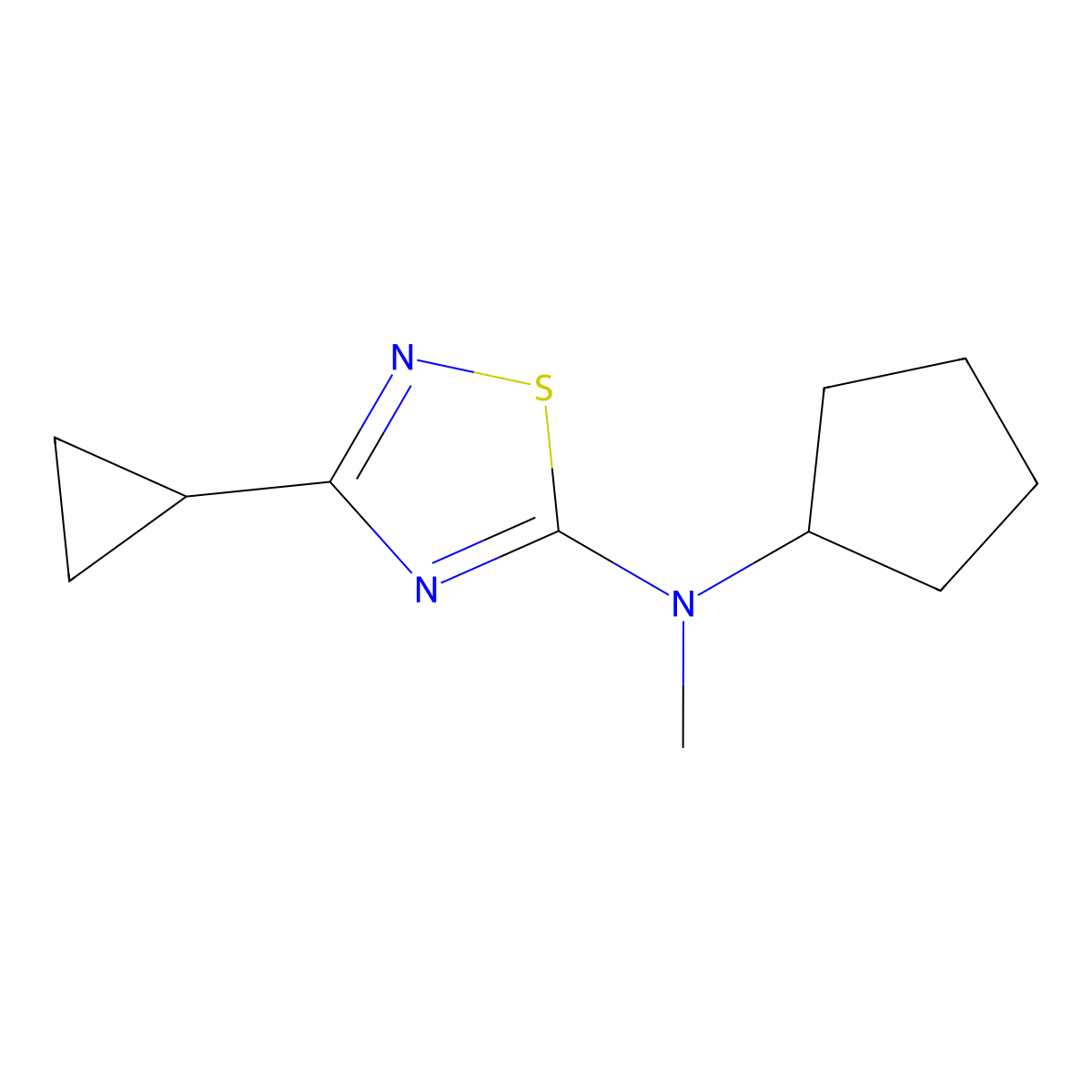 N-cyclopentyl-3-cyclopropyl-N-methyl-1,2,4-thiadiazol-5-amine molecular structure, CAS 2742034-66-6